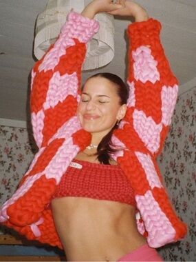 Hope Macaulay Pink & Red Crochet Cardigan